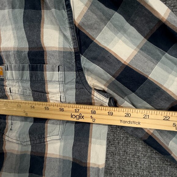 Carhartt Men Long Sleeve Blue Beige Plaid Button Up Shirt Small Slim Fit Adult - Picture 6 of 13